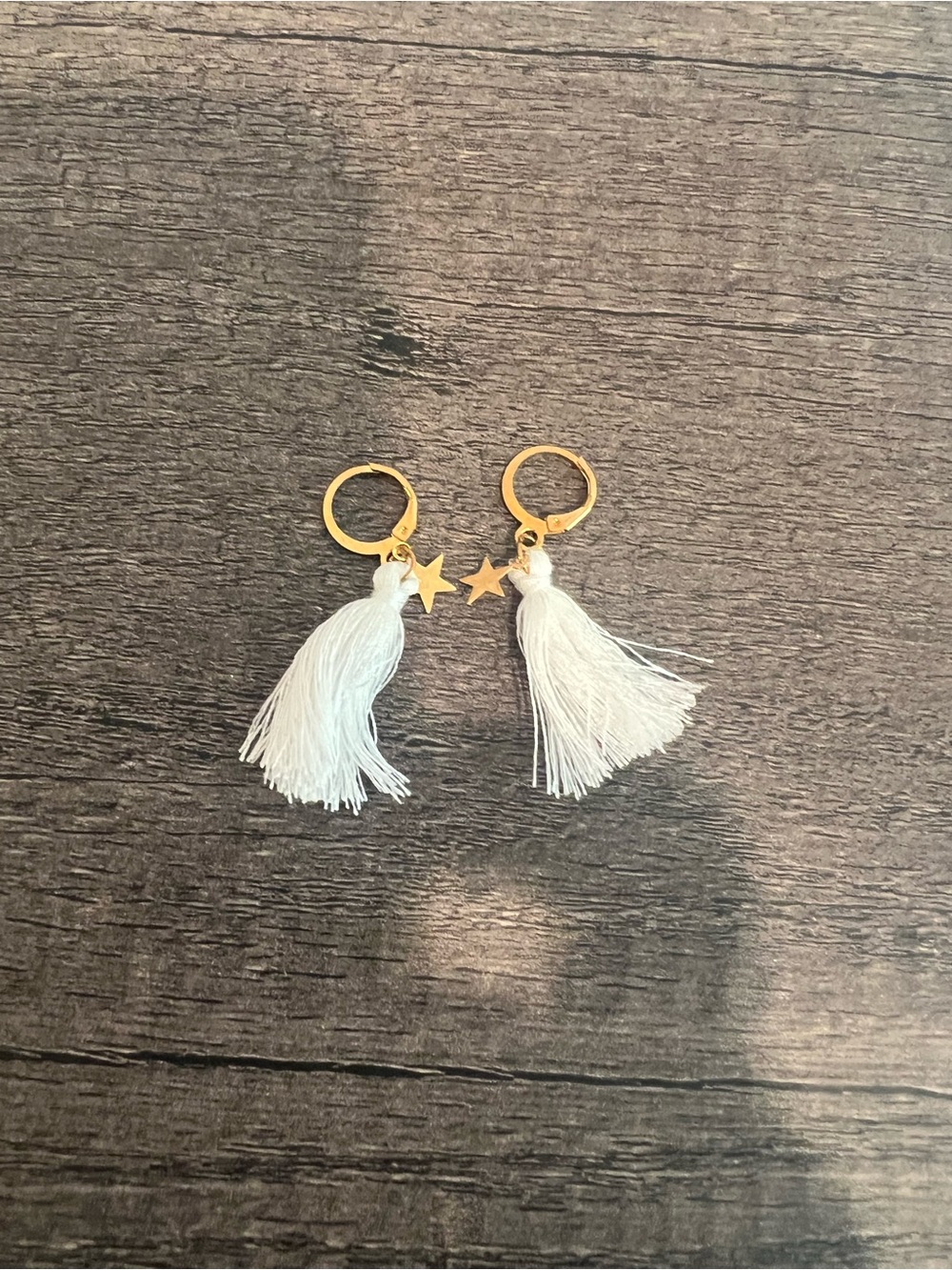 Gold Star White Tassel Hoop Earrings - Women Accessories